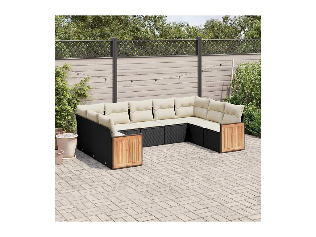 Set Divani da Giardino 9 pz con Cuscini Nero in Polyrattan