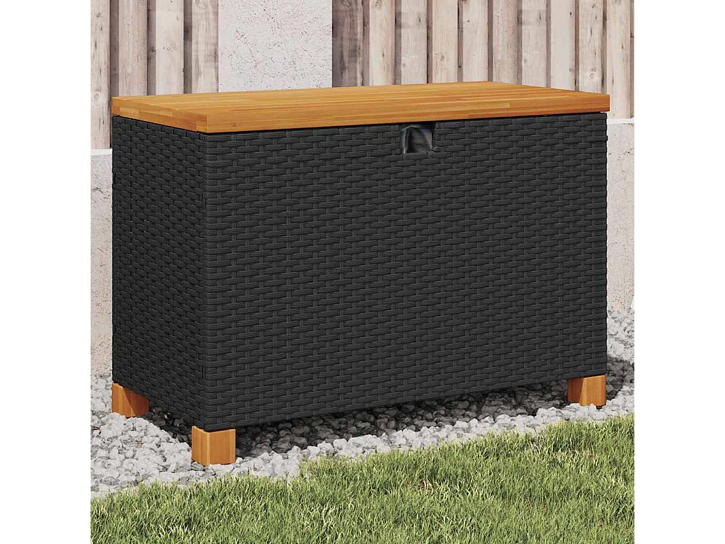 Tuinbox 80x40x48 cm poly rattan en acaciahout zwart