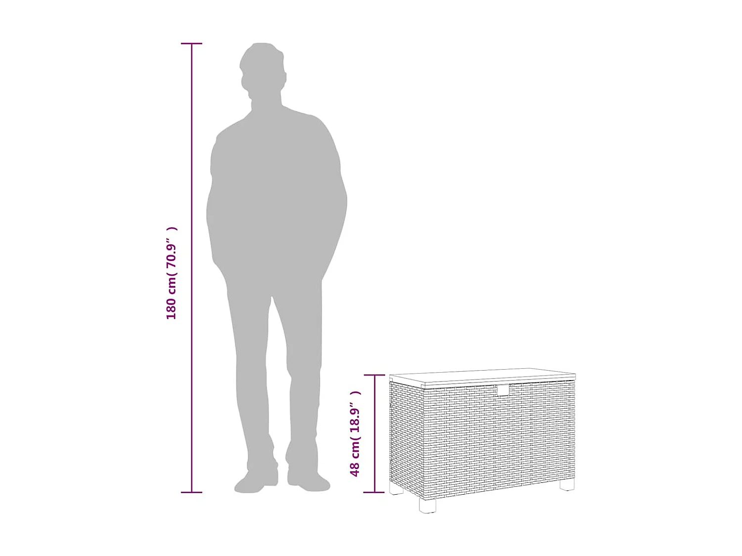 Tuinbox 80x40x48 cm poly rattan en acaciahout zwart