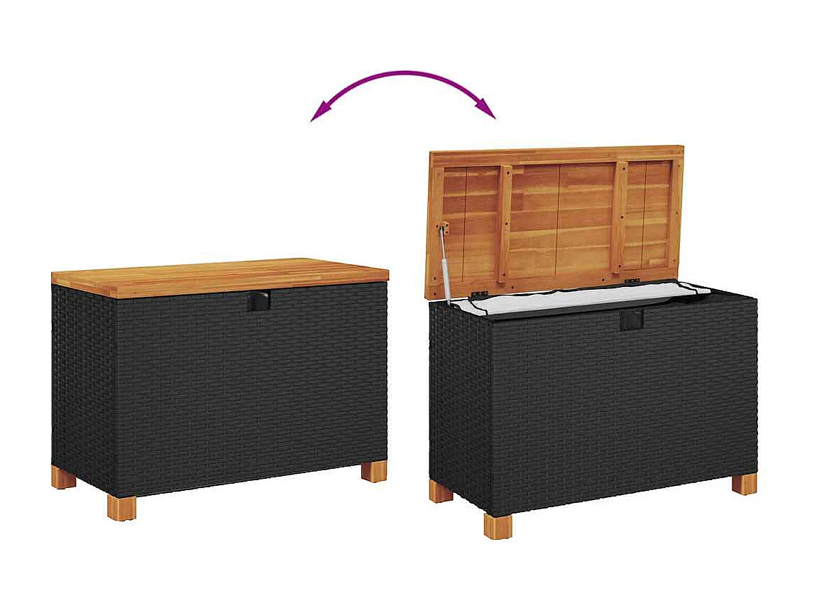 Tuinbox 80x40x48 cm poly rattan en acaciahout zwart