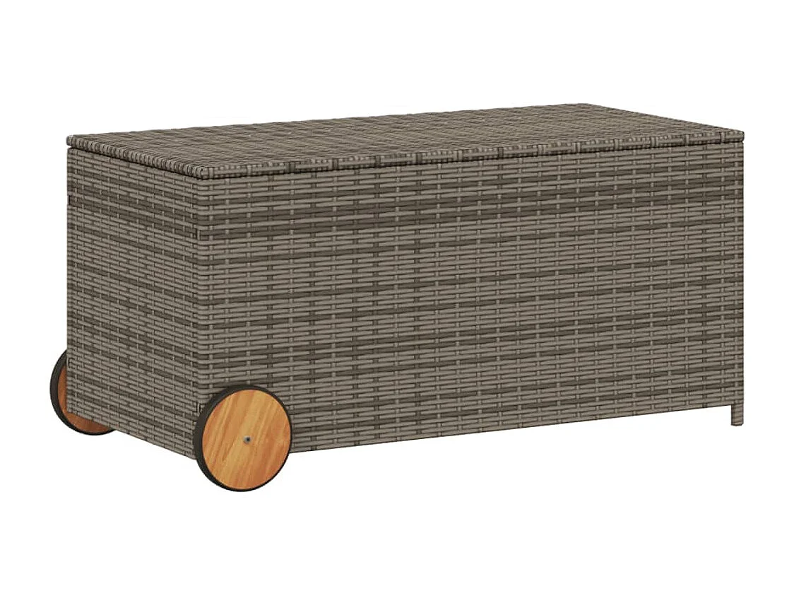 Caja de almacenaje jardín con ruedas ratán sintético gris 190L