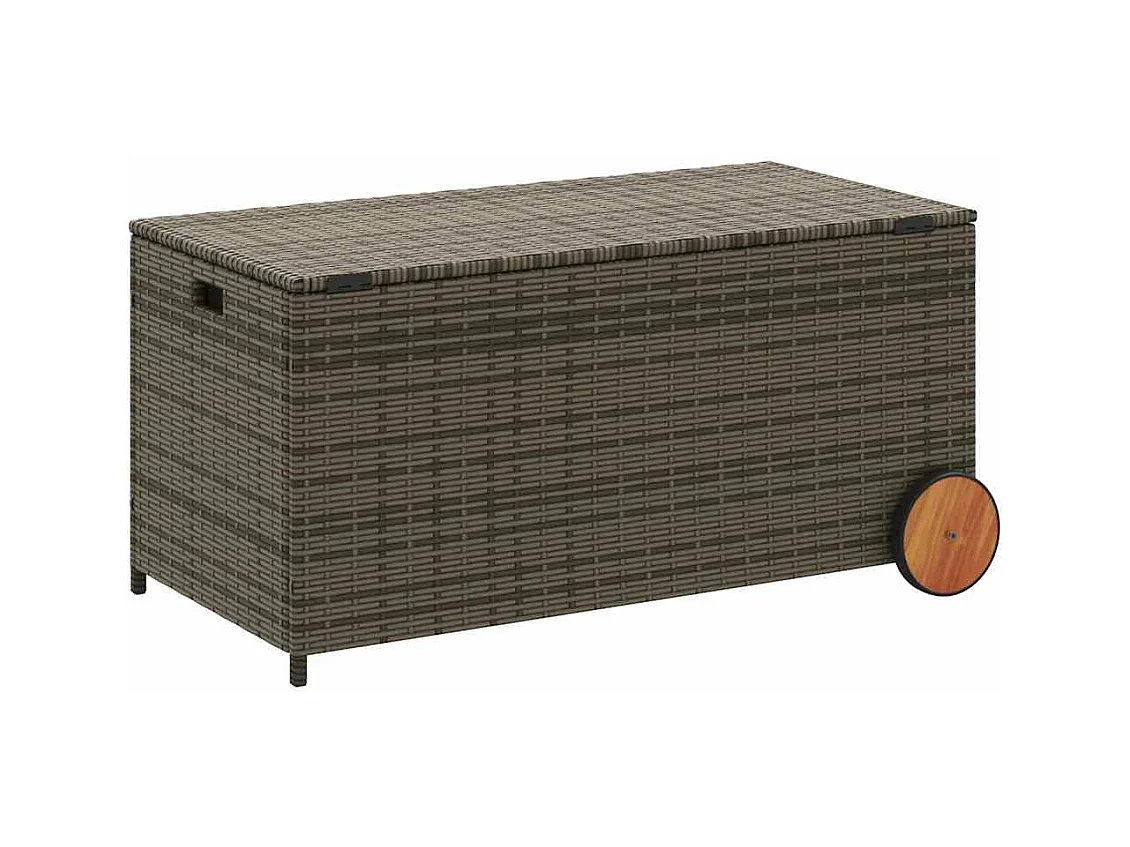 Caja de almacenaje jardín con ruedas ratán sintético gris 190L
