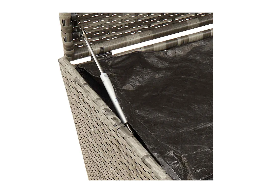 Caja de almacenaje jardín con ruedas ratán sintético gris 190L