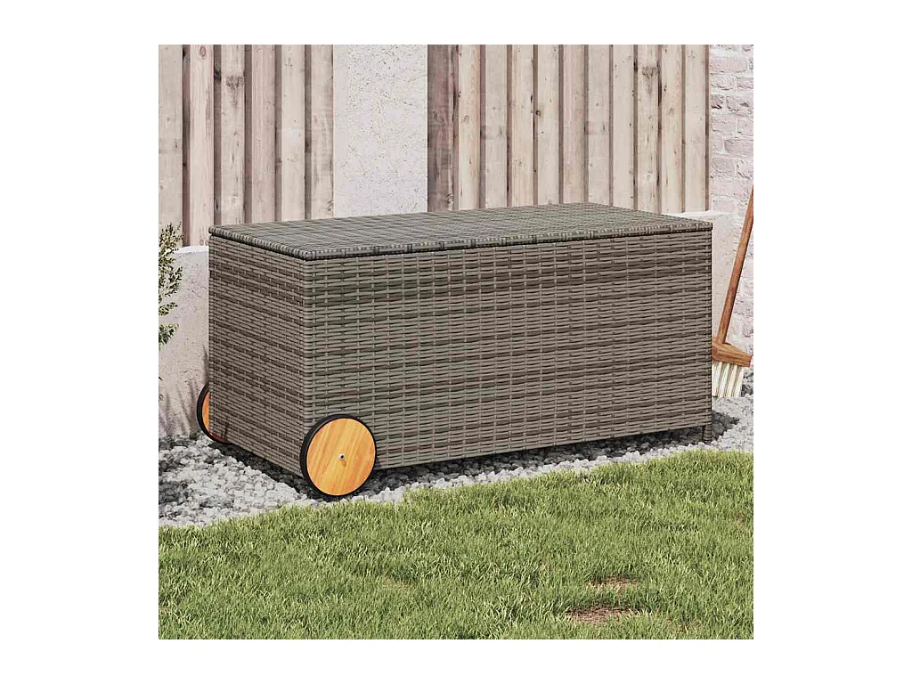 Boîte de rangement de jardin et roues gris 190L résine tressée