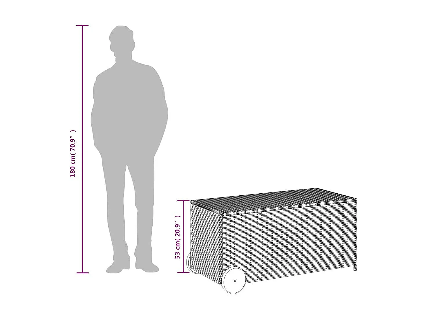 Contenitore da Giardino con Ruote Grigio 190L in Polyrattan