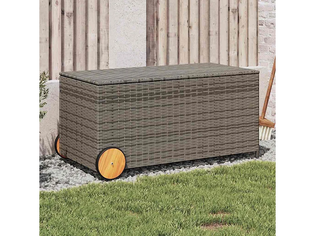 Tuinbox met wielen 190 L poly rattan grijs
