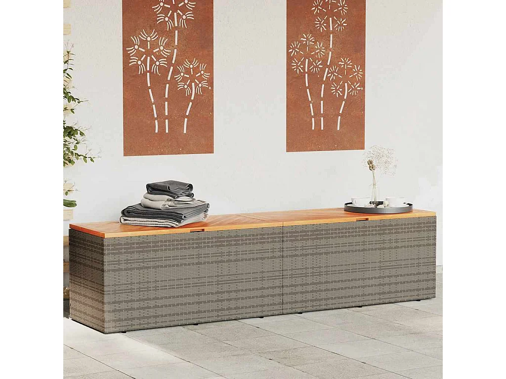 Boîte de rangement de jardin gris résine tressée bois d'acacia