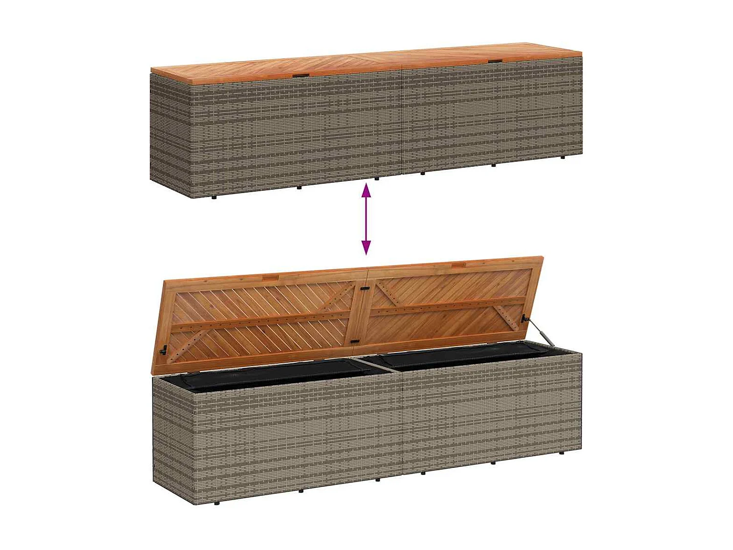 Boîte de rangement de jardin gris résine tressée bois d'acacia