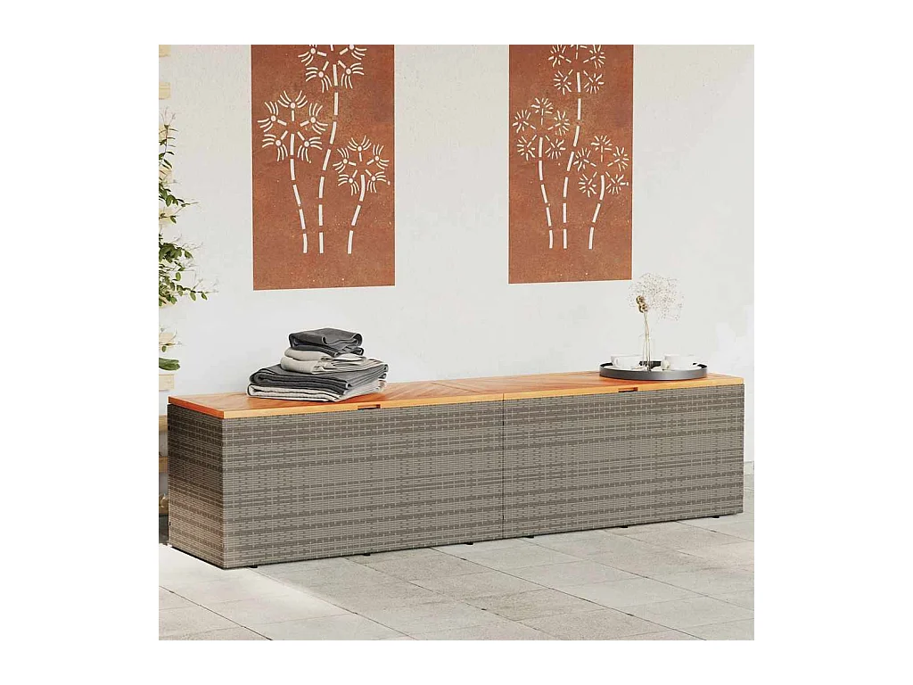 Tuinbox 220x50x54 cm poly rattan en acaciahout grijs