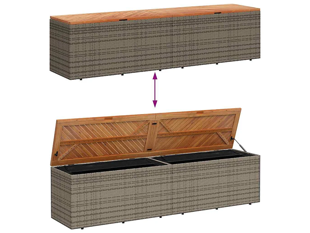 Caja de almacenaje jardín madera acacia ratán gris 220x50x54cm