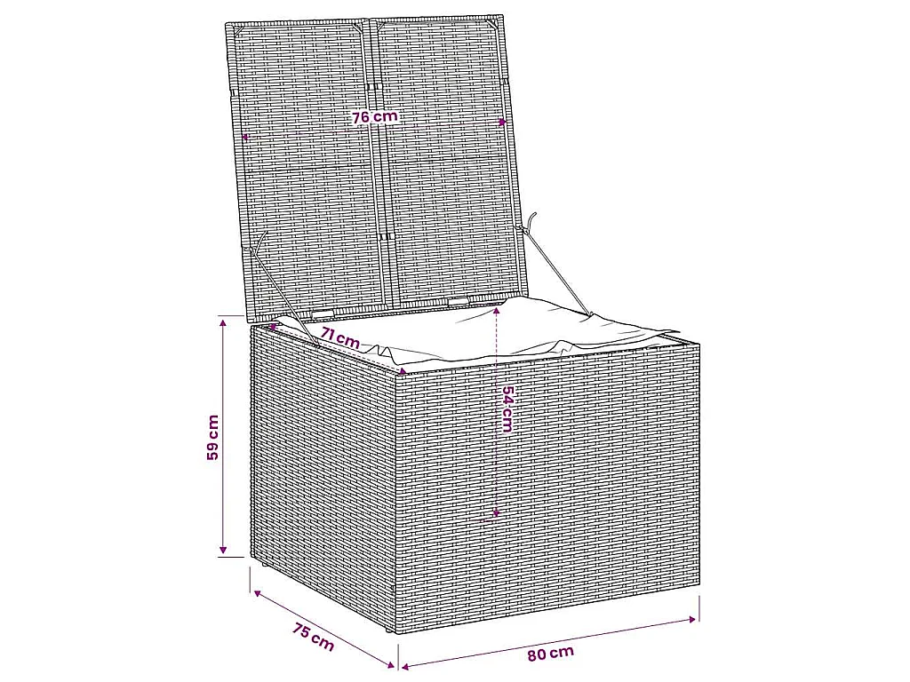 Boîte de rangement de jardin noir 291L résine tressée