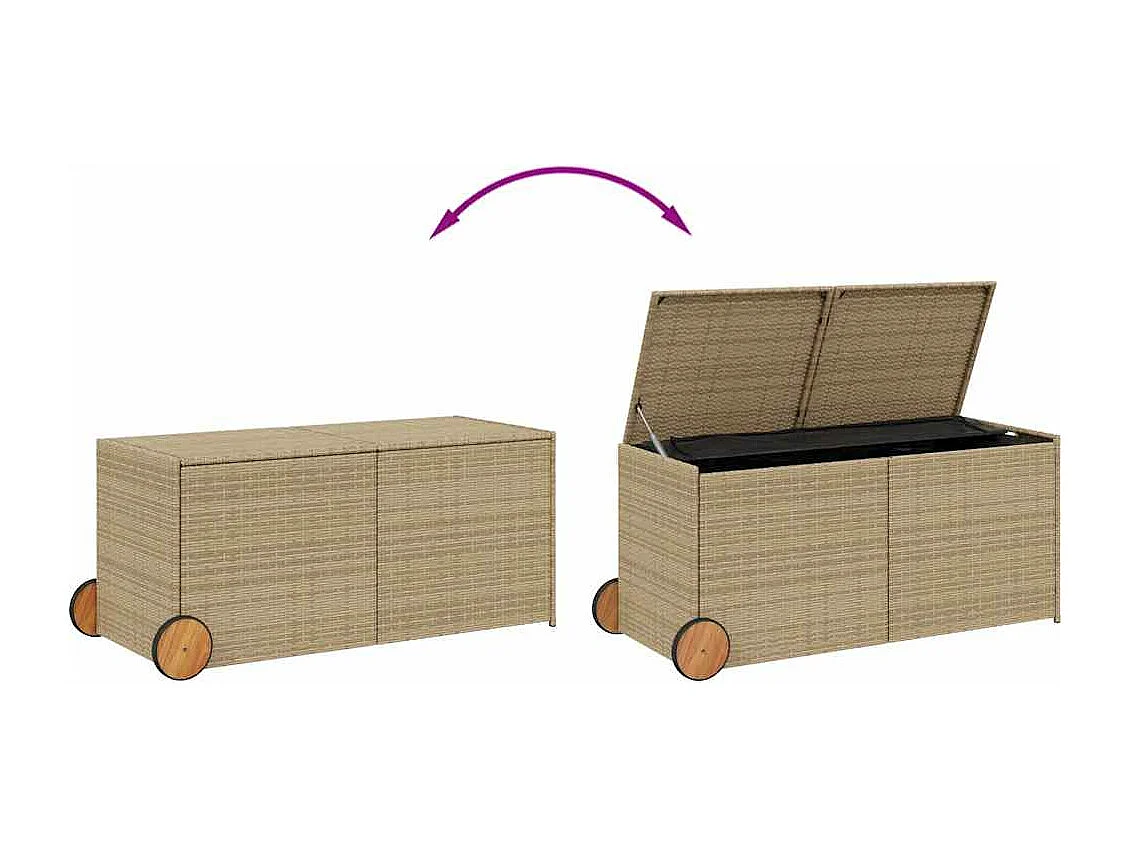 Tuinbox met wielen 283 L poly rattan gemengd beige