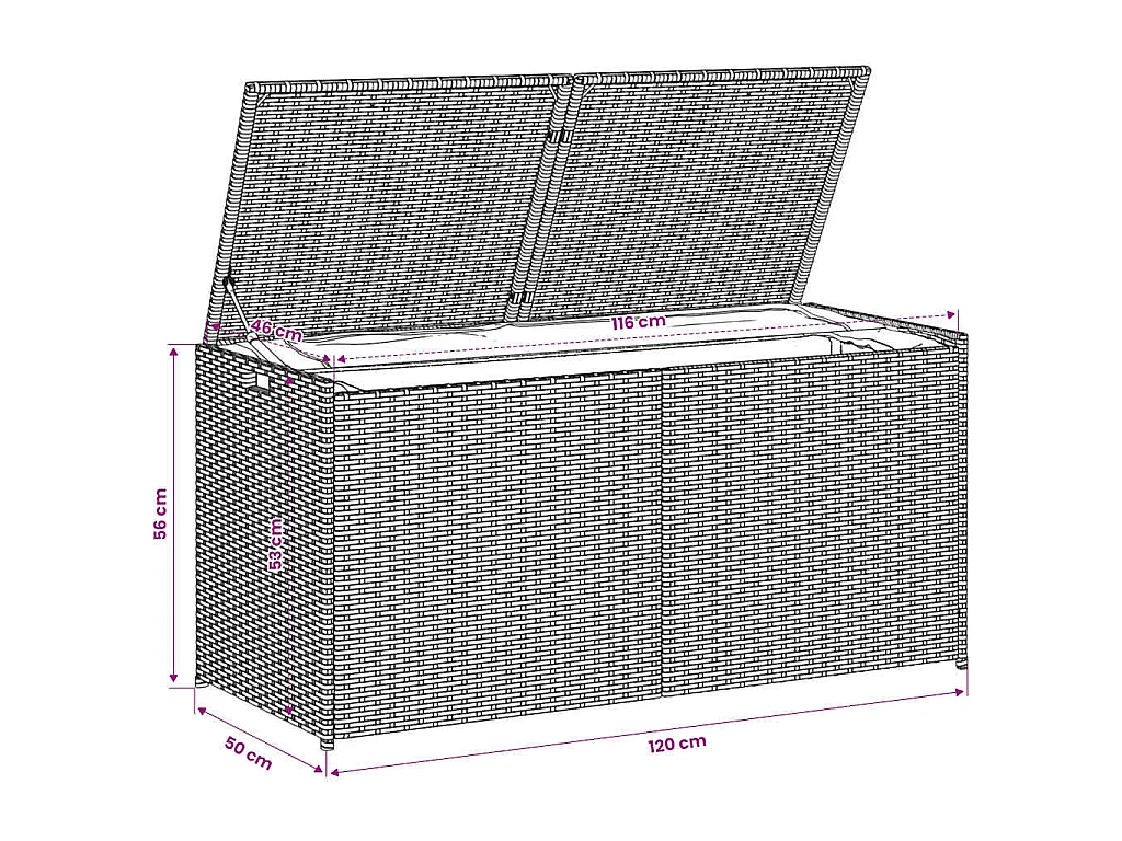 Boîte de rangement de jardin mélange beige 283L résine tressée