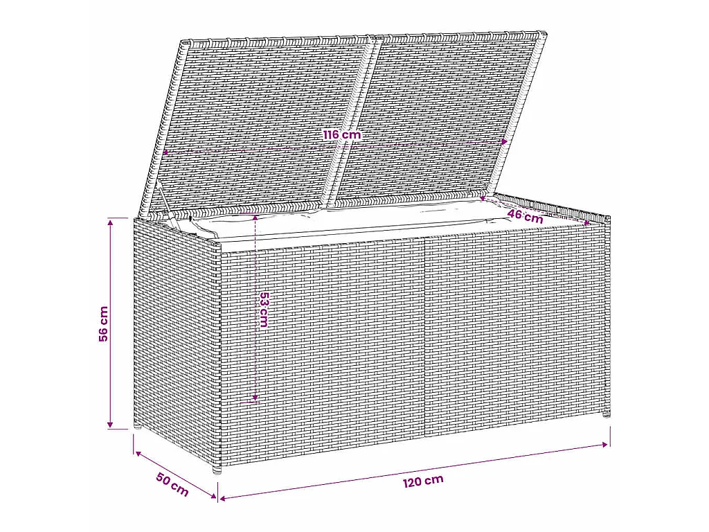 Boîte de rangement de jardin noir 283L résine tressée