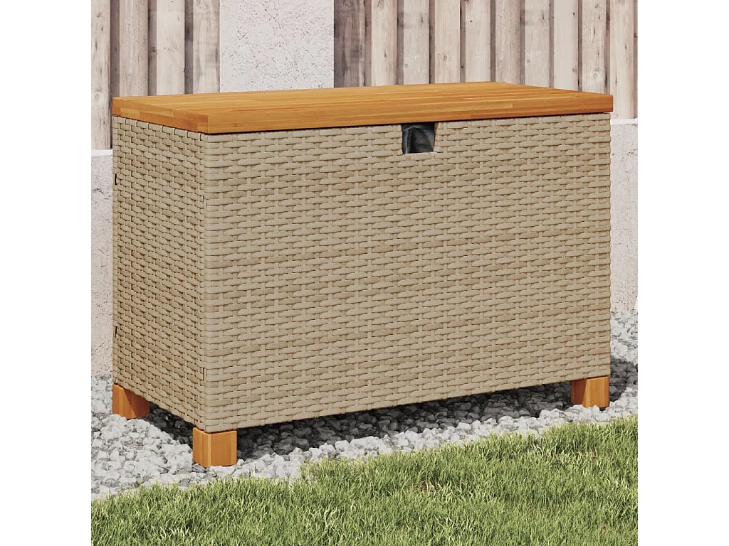 Tuinbox 80x40x48 cm poly rattan en acaciahout beige