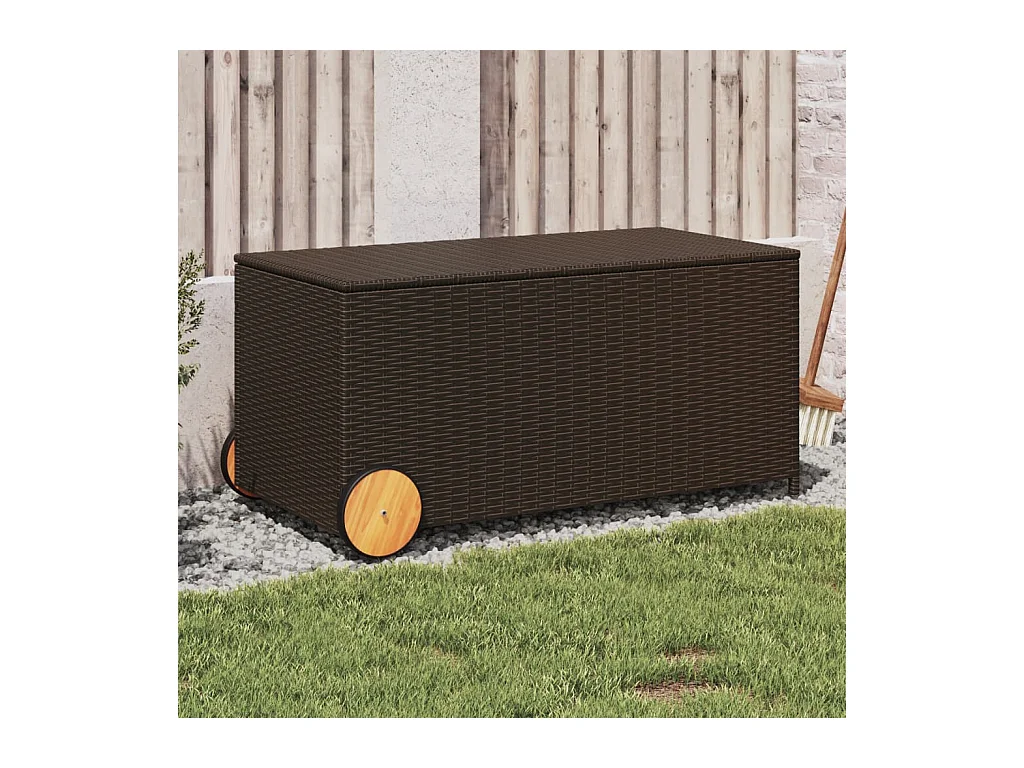 Boîte de rangement de jardin et roues marron 190L poly rotin
