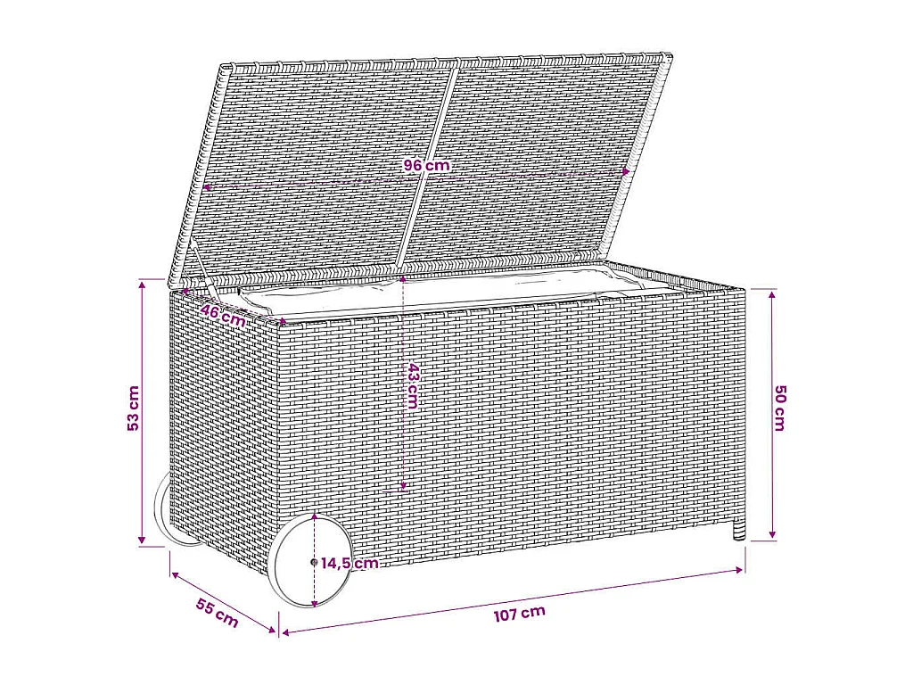 Contenitore da Giardino con Ruote Marrone 190L in Polyrattan