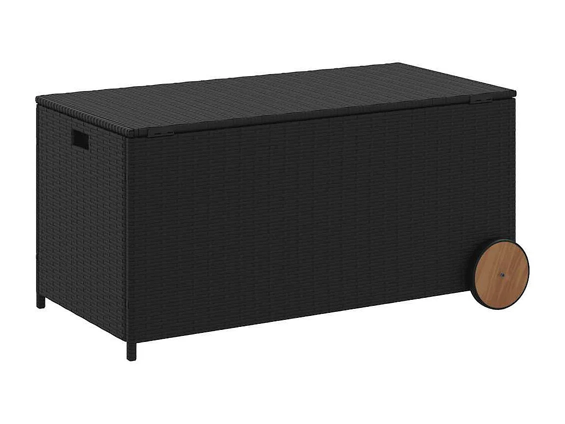 Boîte de rangement de jardin et roues noir 190L résine tressée
