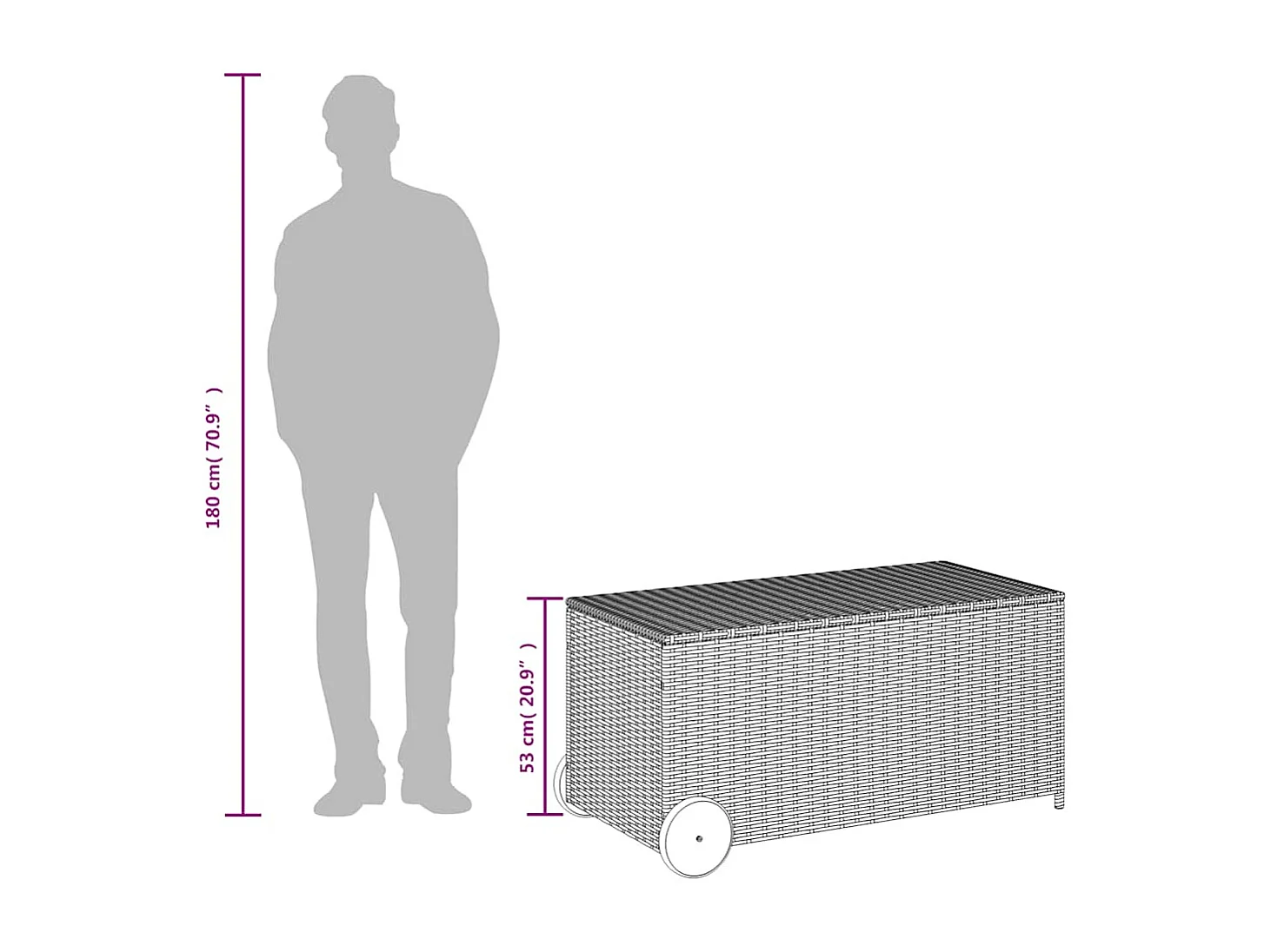 Boîte de rangement de jardin et roues noir 190L résine tressée