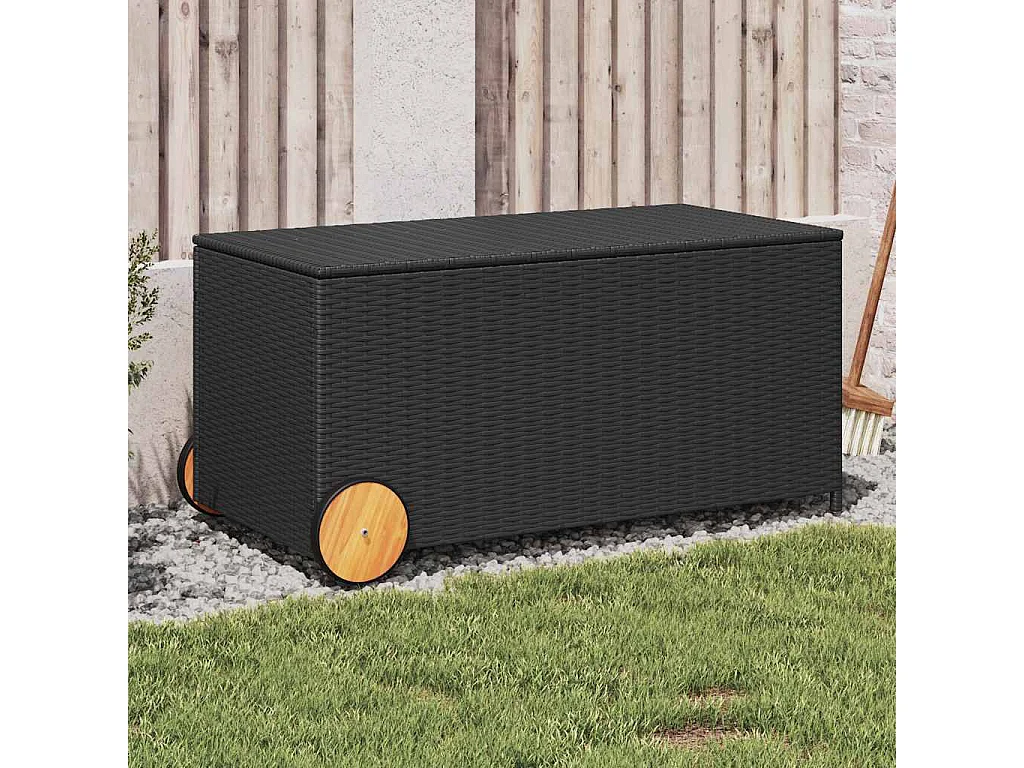 Boîte de rangement de jardin et roues noir 190L résine tressée