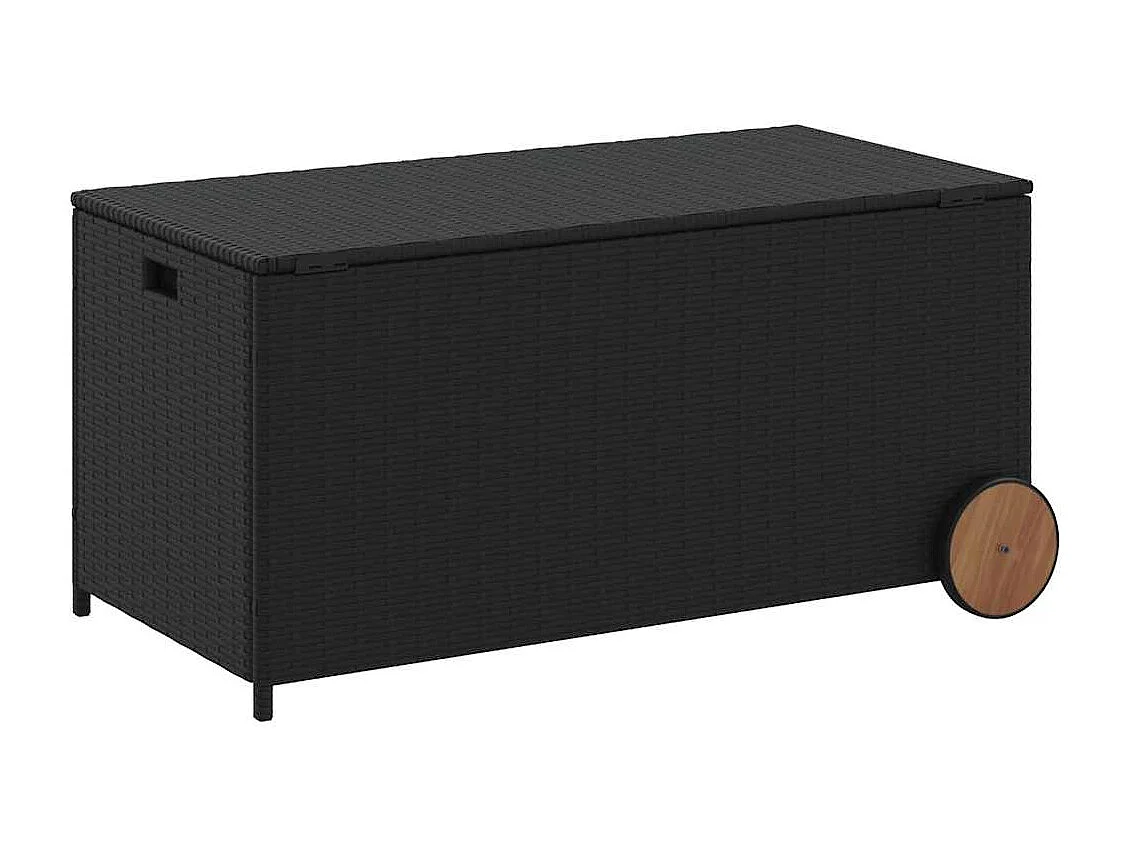 Boîte de rangement de jardin et roues noir 190L résine tressée