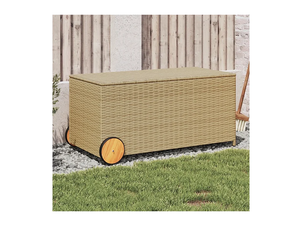 Boîte de rangement de jardin et roues mélange beige 190L rotin