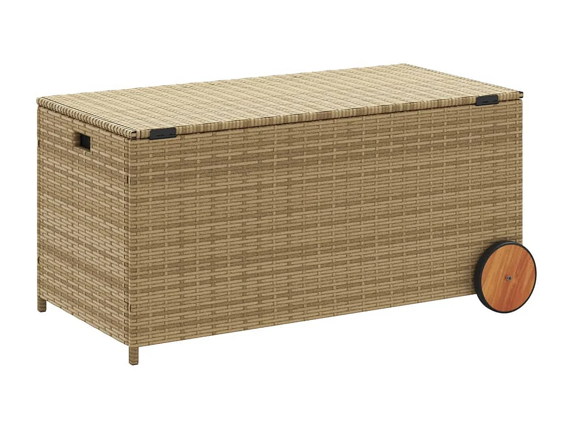 Boîte de rangement de jardin et roues mélange beige 190L rotin