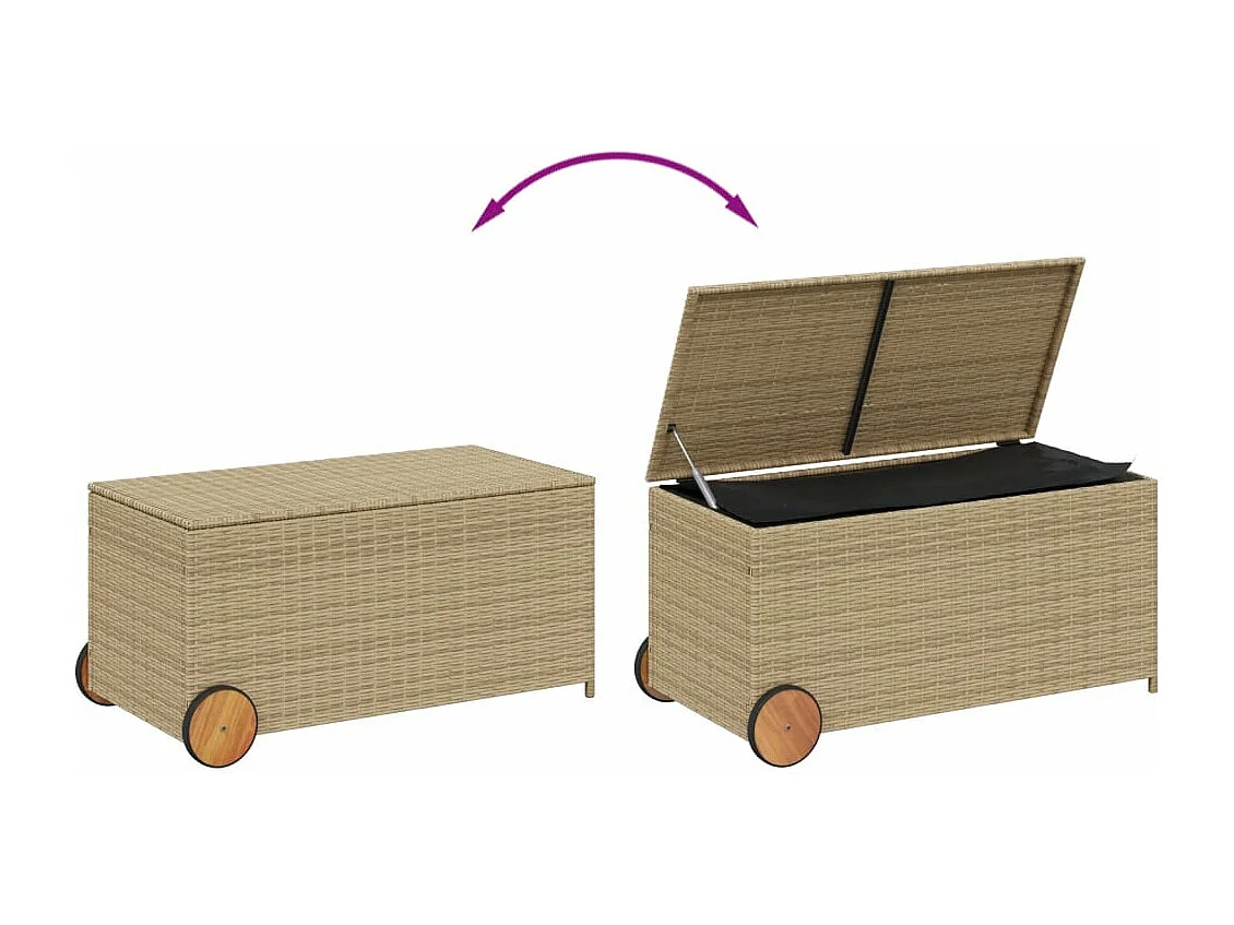 Boîte de rangement de jardin et roues mélange beige 190L rotin