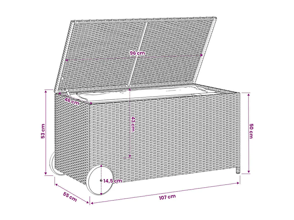Gartentruhe mit Rollen Beige 190L Poly Rattan