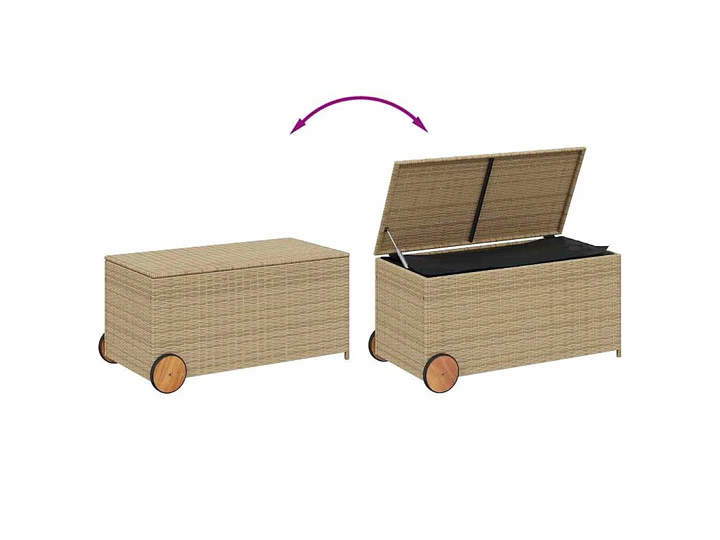 Gartentruhe mit Rollen Beige 190L Poly Rattan