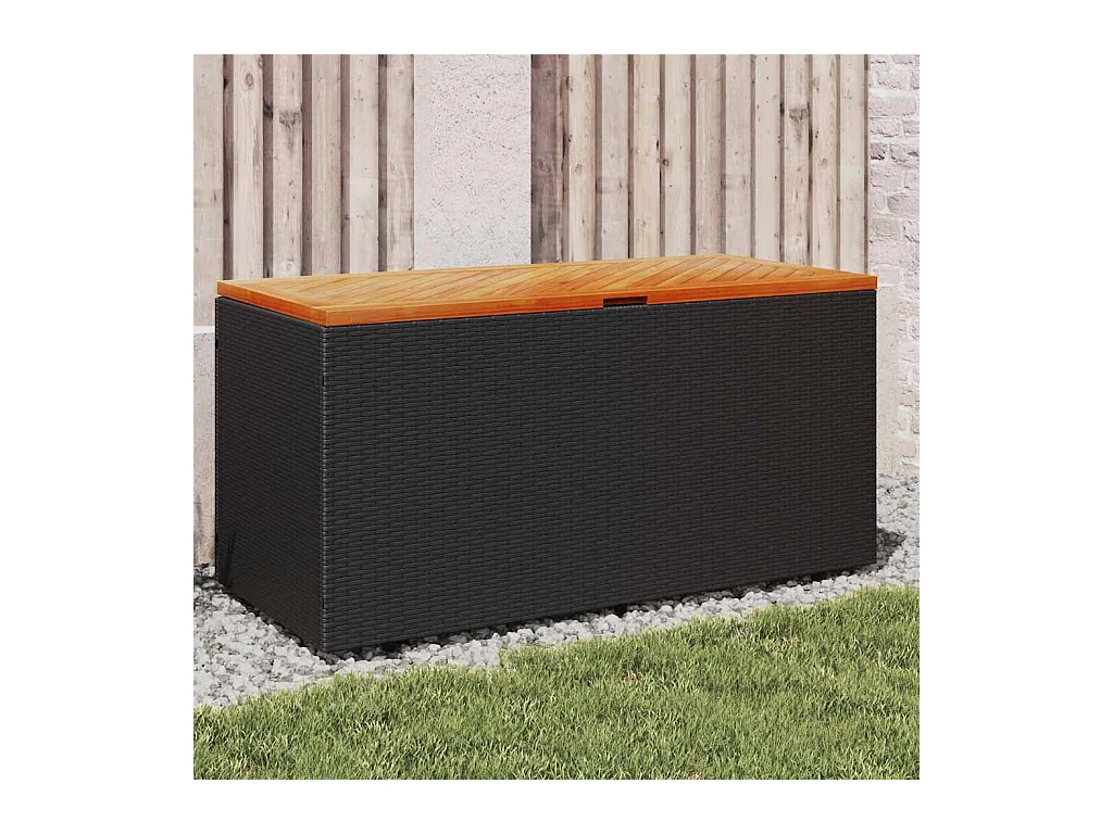 Gartentruhe Schwarz 110x50x54 cm Poly Rattan Akazienholz
