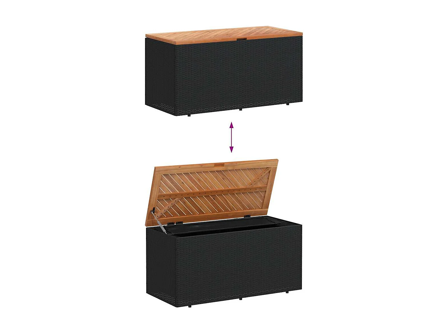 Caixa arrumação jardim 110x50x54 cm vime PE/acácia maciça preto