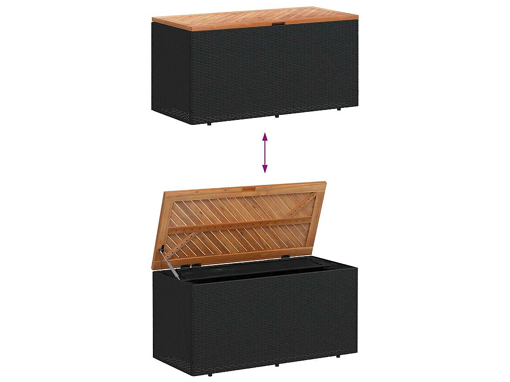 Boîte de rangement de jardin noir résine tressée bois d'acacia
