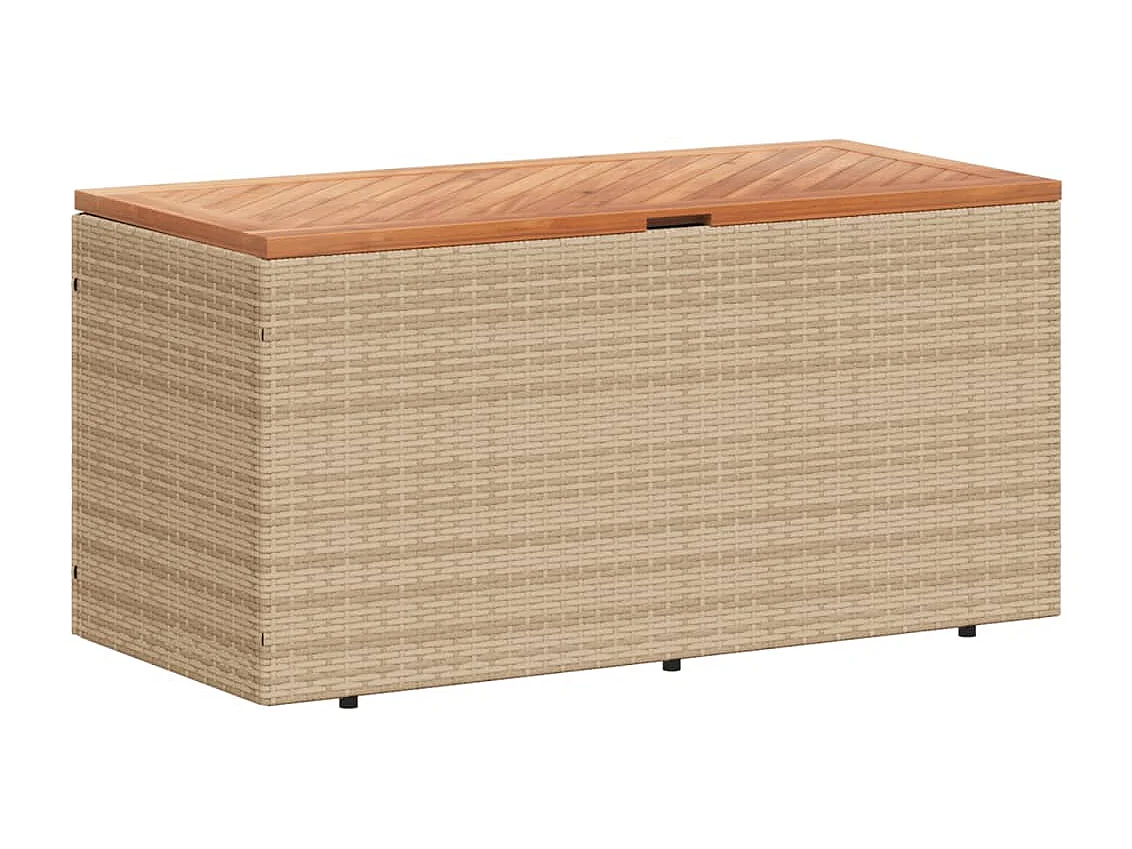 Boîte de rangement de jardin beige résine tressée bois d'acacia