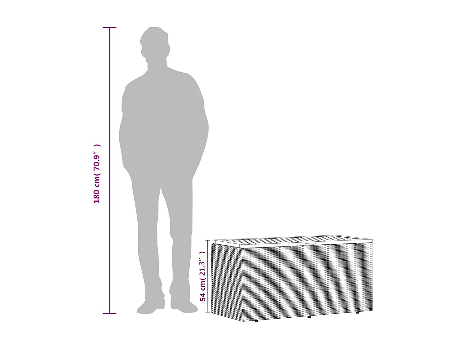 Boîte de rangement de jardin beige résine tressée bois d'acacia