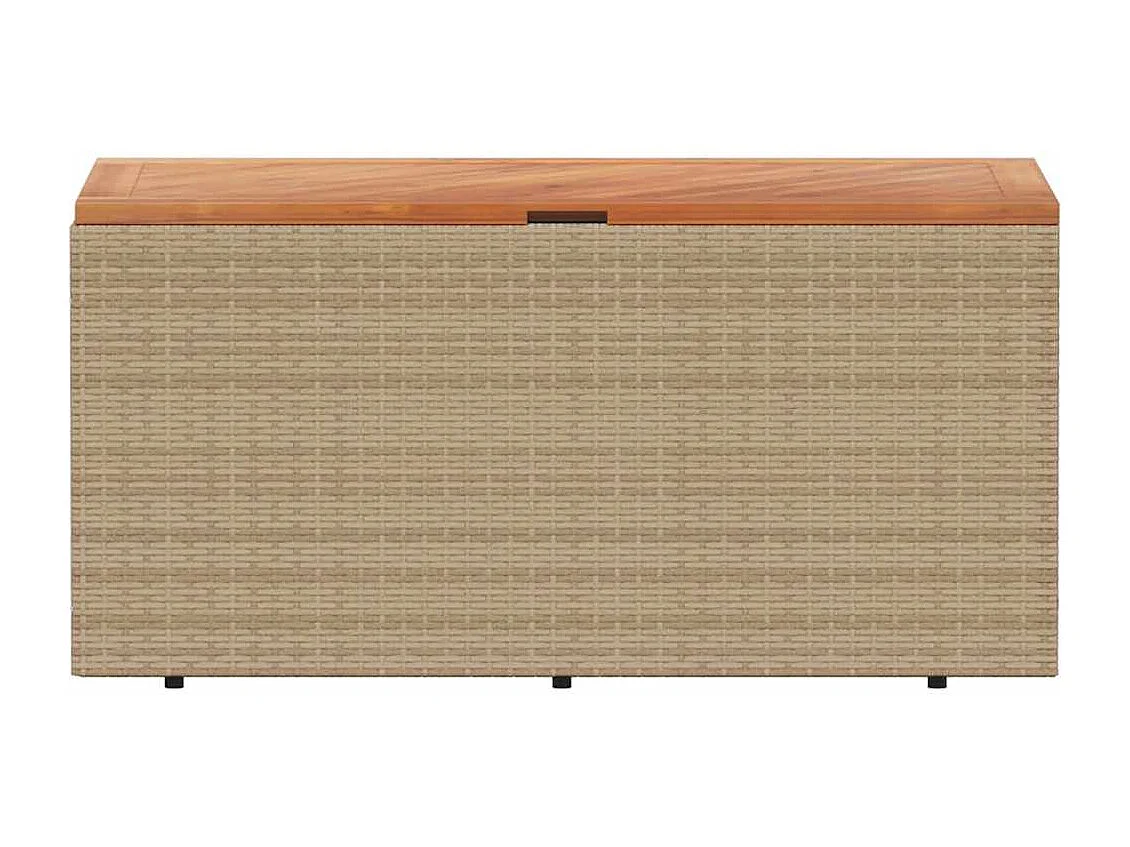 Boîte de rangement de jardin beige résine tressée bois d'acacia