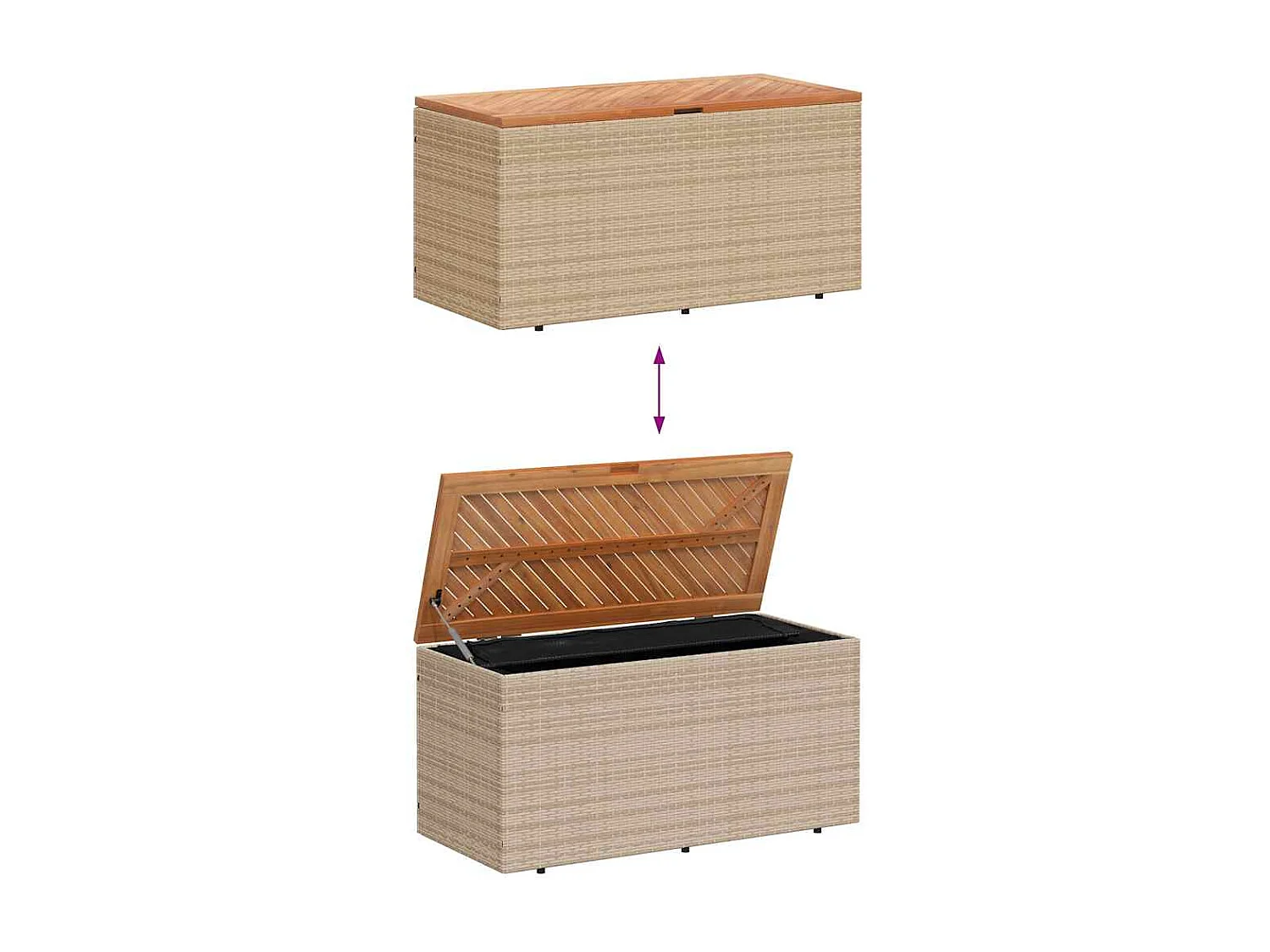 Boîte de rangement de jardin beige résine tressée bois d'acacia