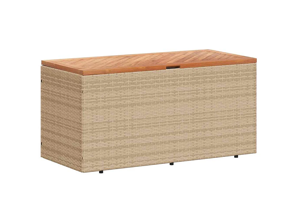 Boîte de rangement de jardin beige résine tressée bois d'acacia