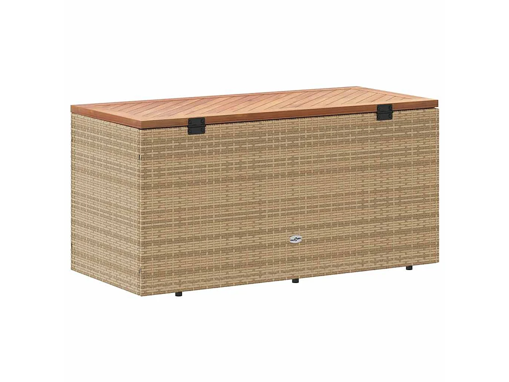 Boîte de rangement de jardin beige résine tressée bois d'acacia