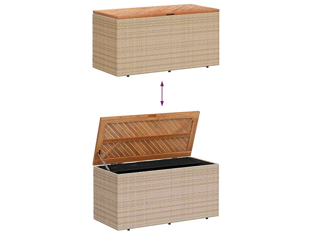 Boîte de rangement de jardin beige résine tressée bois d'acacia