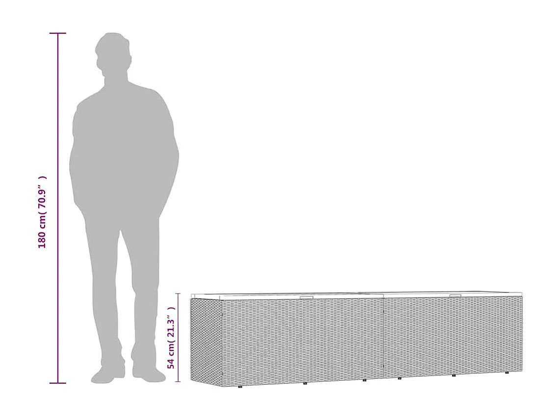 Gartentruhe Schwarz 220x50x54 cm Poly Rattan Akazienholz