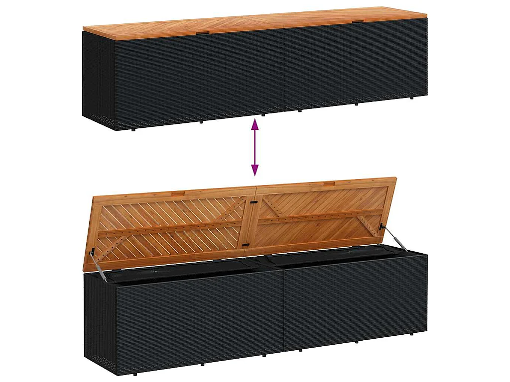 Tuinbox 220x50x54 cm poly rattan en acaciahout zwart