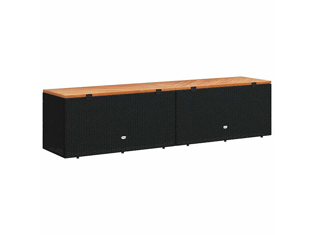 Caja de almacenaje jardín madera acacia ratán negro 220x50x54cm