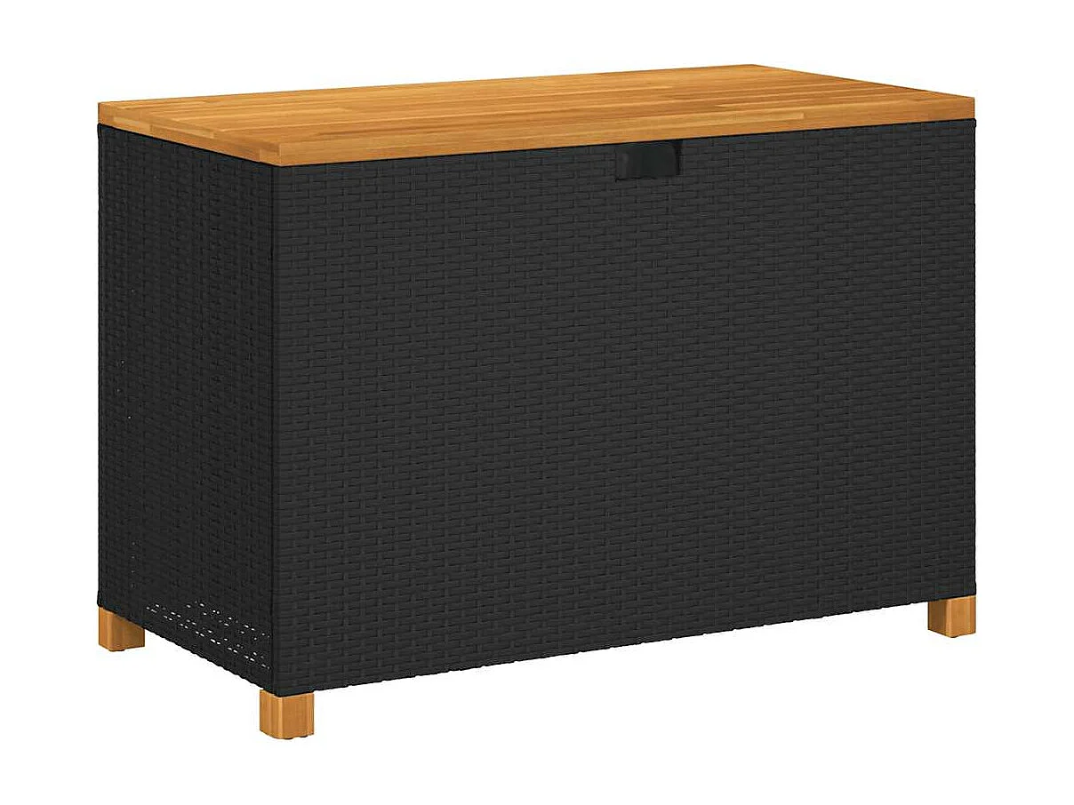Gartentruhe Schwarz 110x55x63 cm Poly Rattan Akazienholz