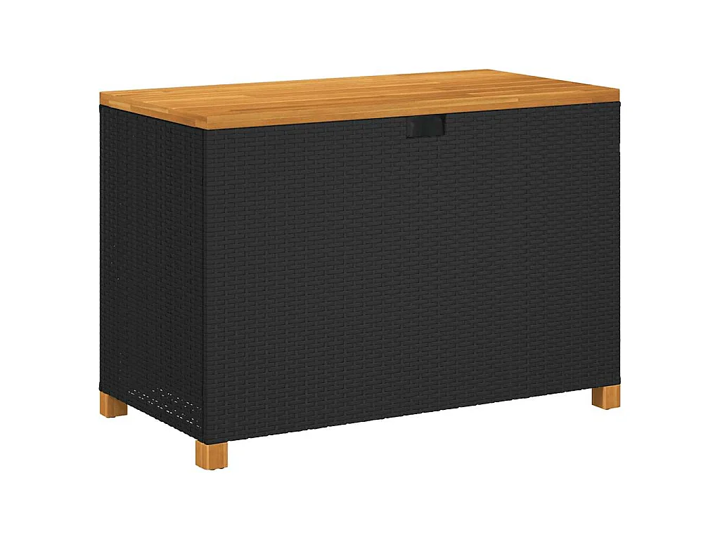 Boîte de rangement de jardin noir résine tressée bois d'acacia