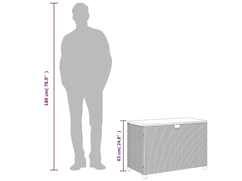 Boîte de rangement de jardin noir résine tressée bois d'acacia