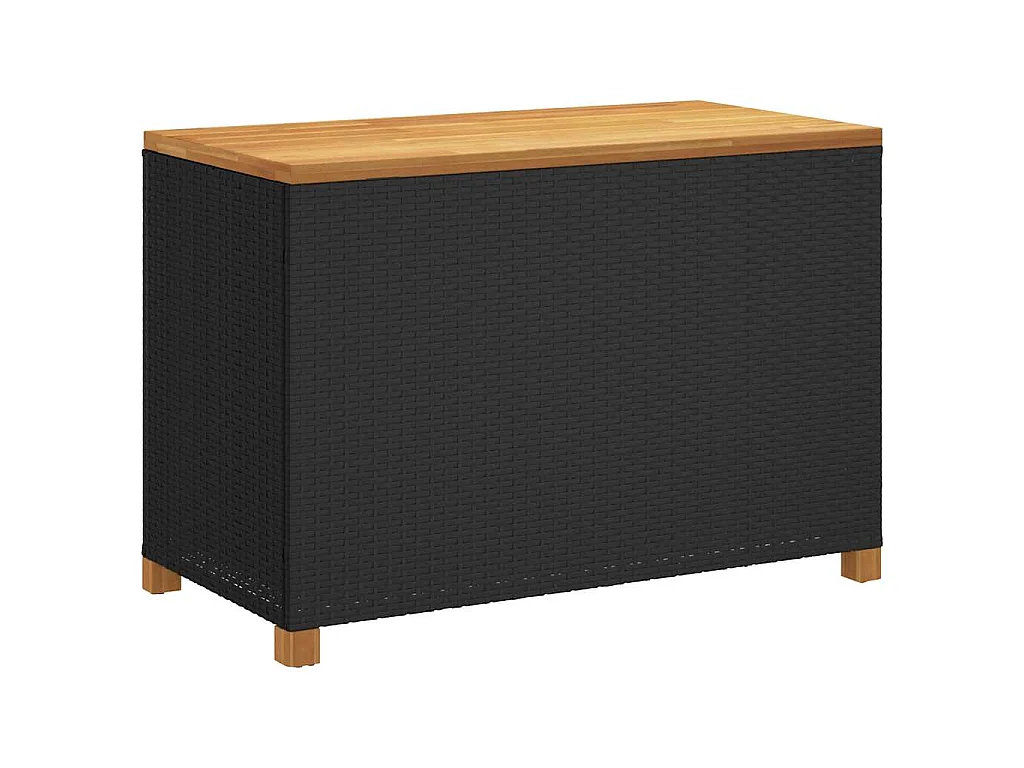 Boîte de rangement de jardin noir résine tressée bois d'acacia