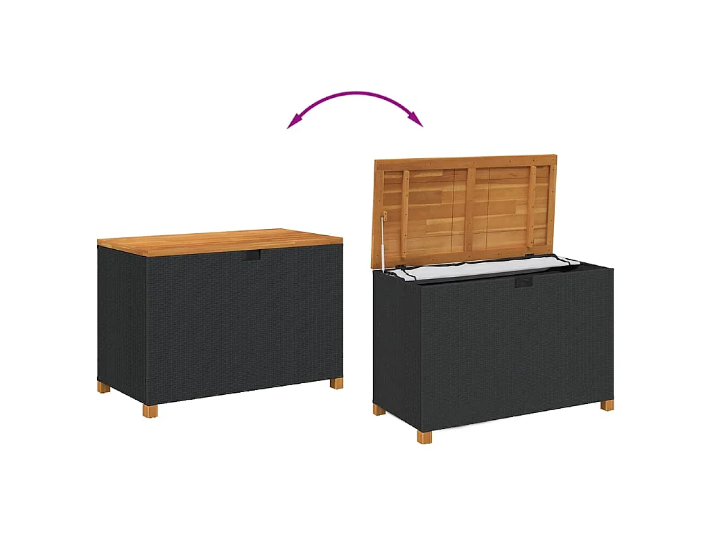 Boîte de rangement de jardin noir résine tressée bois d'acacia
