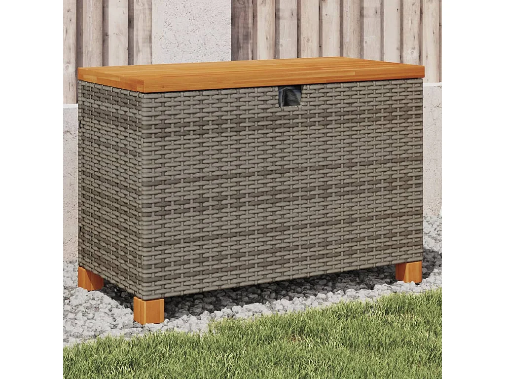 Contenitore Giardino Grigio 80x40x48 cm Polyrattan Legno Acacia