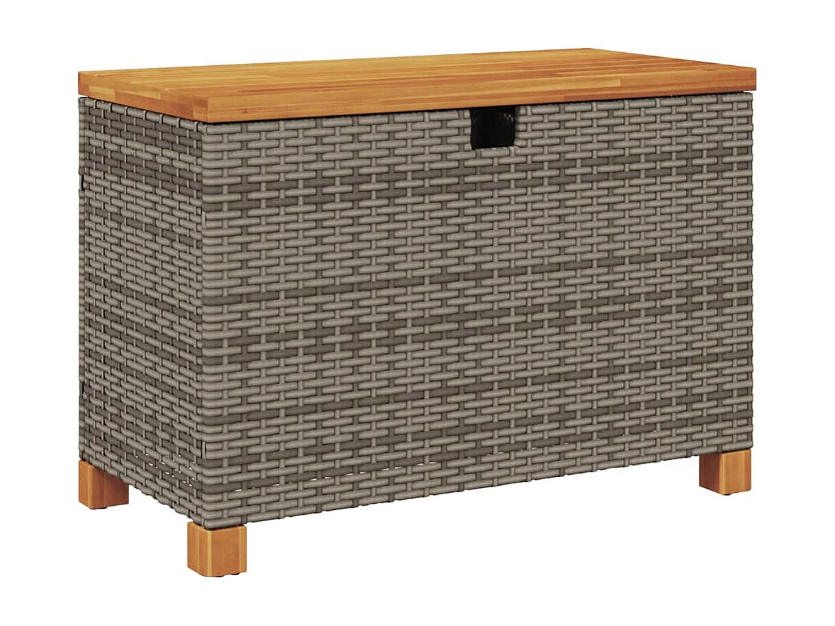Contenitore Giardino Grigio 80x40x48 cm Polyrattan Legno Acacia